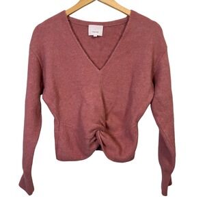 Cinq a Sept Womens Sweater Small Roses Pink Fuzzy V Neck Twist Front Stretch